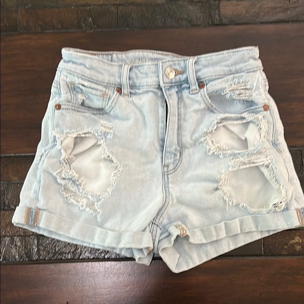 American Eagle Light Blue Distressed Mom Jean Shorts